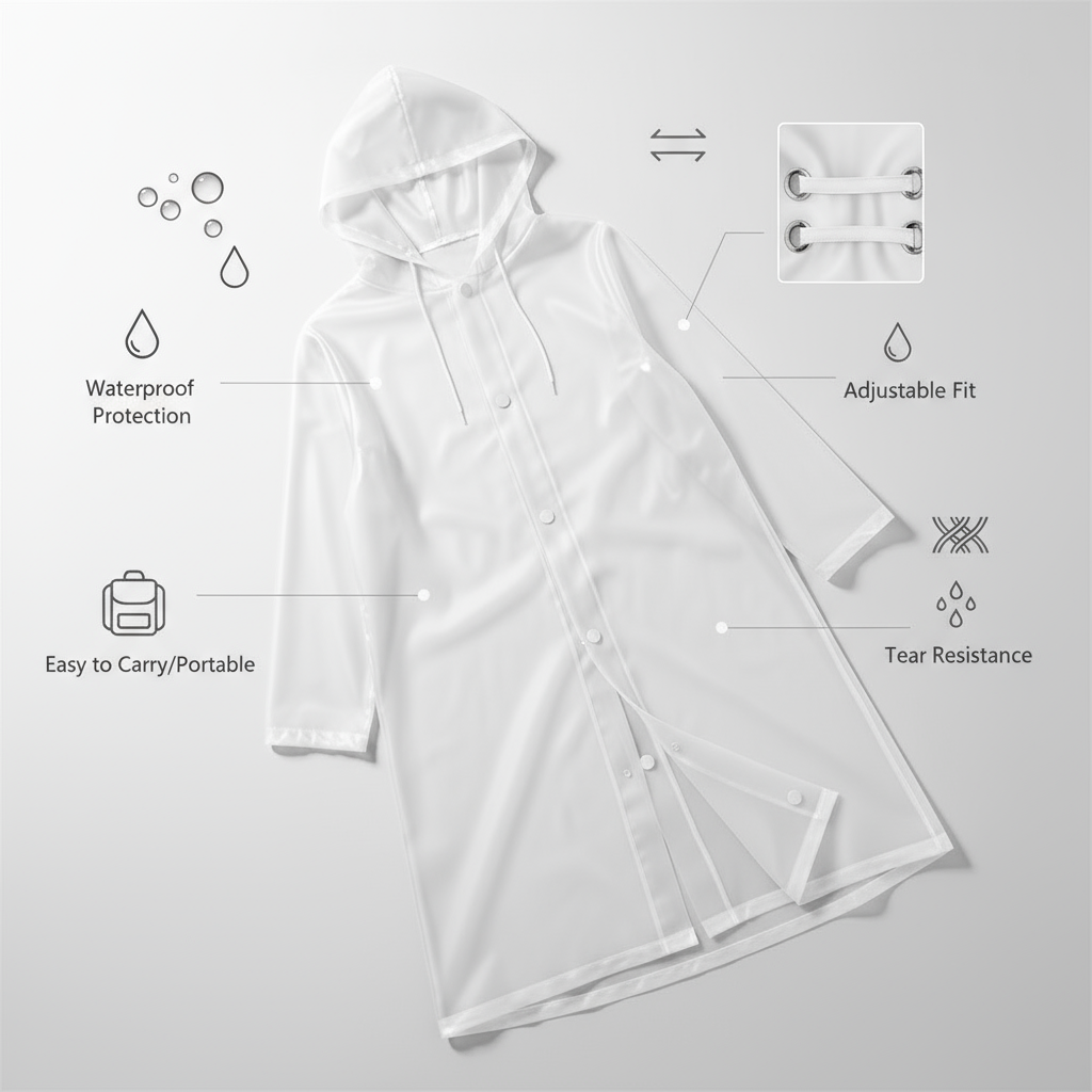 Premium Semi-Transparent White Raincoat Overcoat Feature Infographic