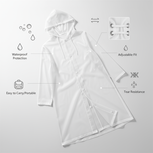 Premium Semi-Transparent White Raincoat Overcoat Feature Infographic