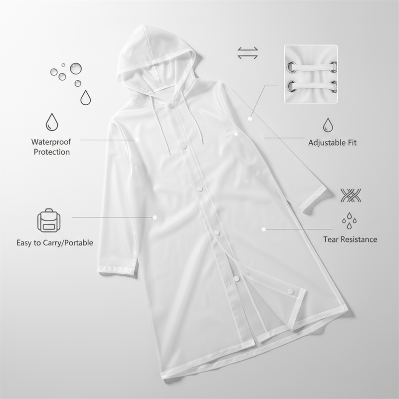 Premium Semi-Transparent White Raincoat Overcoat Feature Infographic